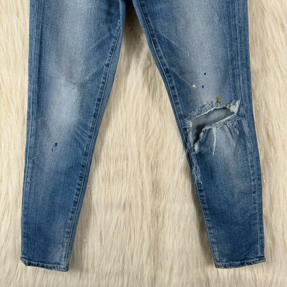 Moussy Womens Skinny Jeans Skinny Medium Wash Blue Distressed Splatter Size 24 - Picture 6 of 13